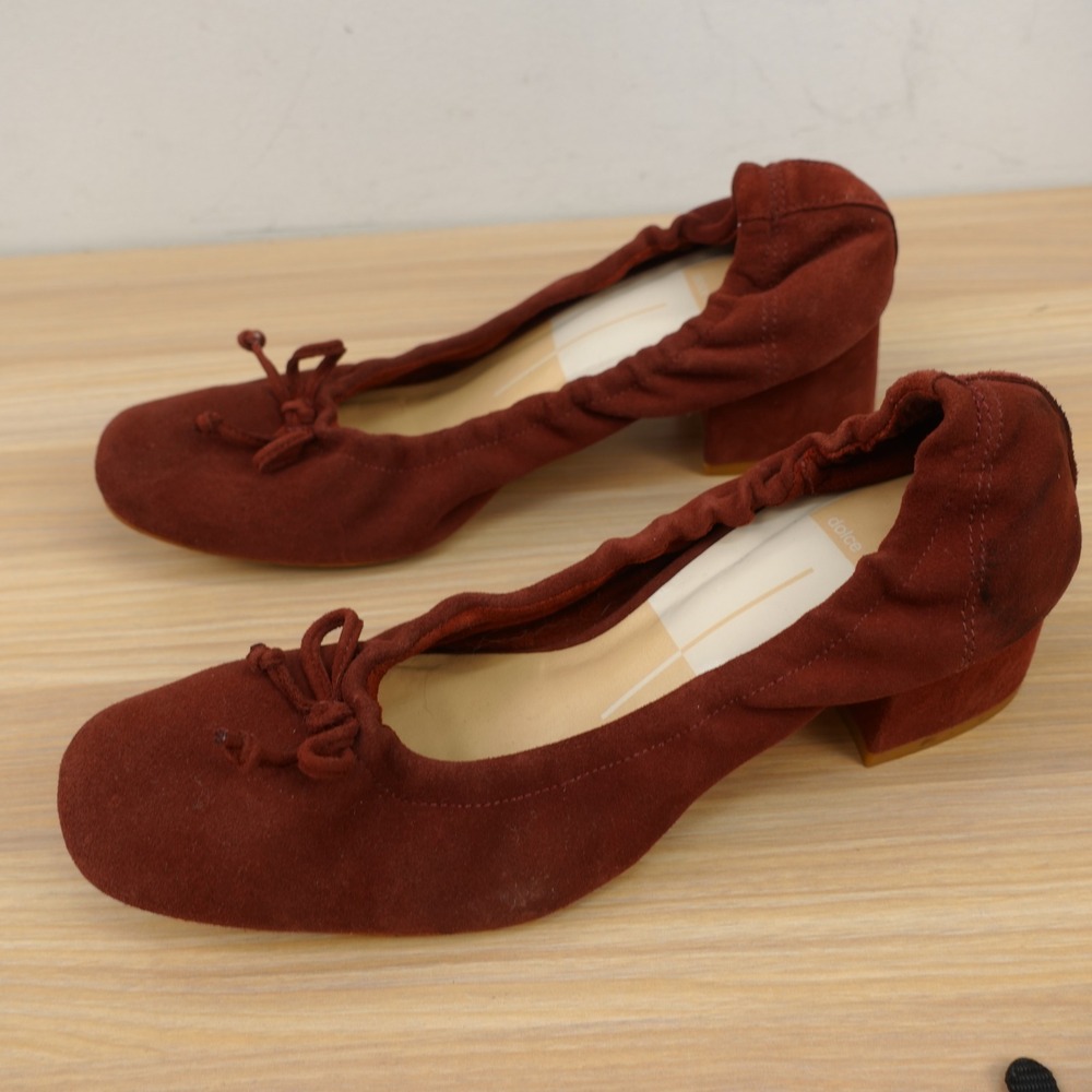 Dolce Vita Womens Ballet Pumps 7 Red Vampy Coquette Scrunch Toe Suede Heels
